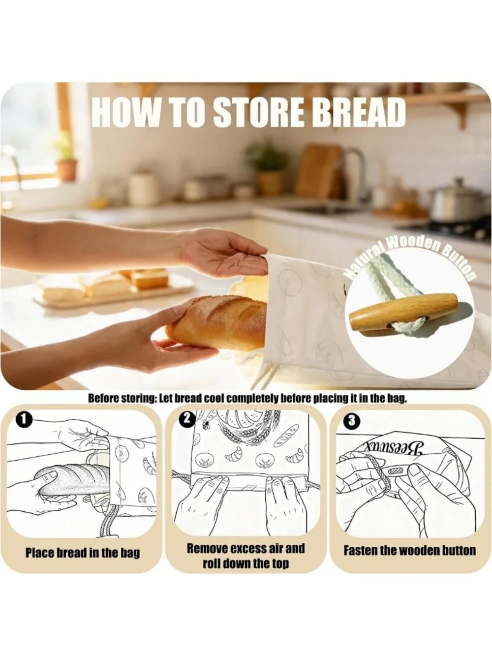 Eco-Friendly Reusable Beeswax Bread Bags - 2 Pack for Fresh Sourdough Storage